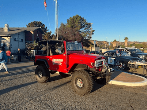 A parked red vehicle